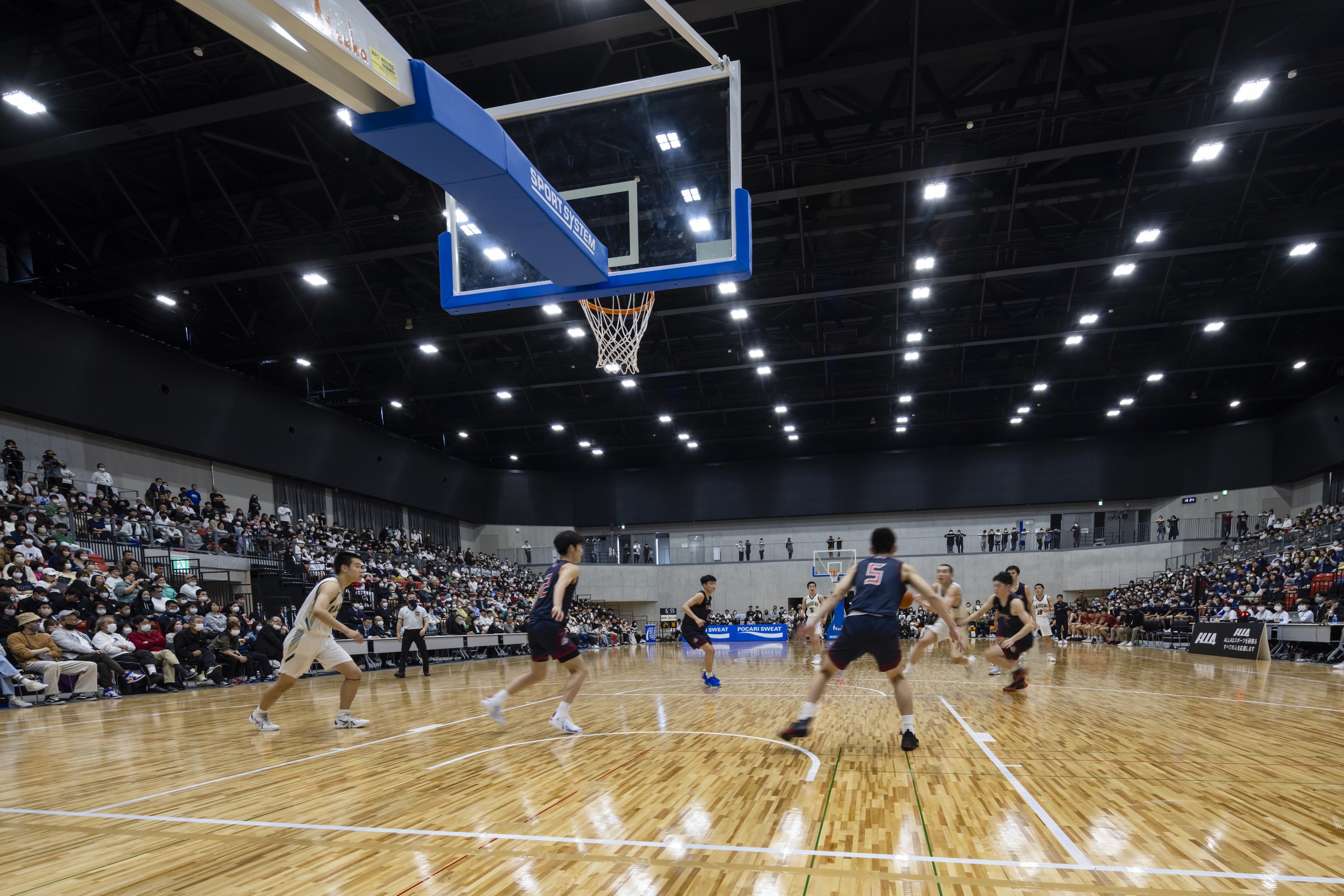 体育館でバスケットをしている写真